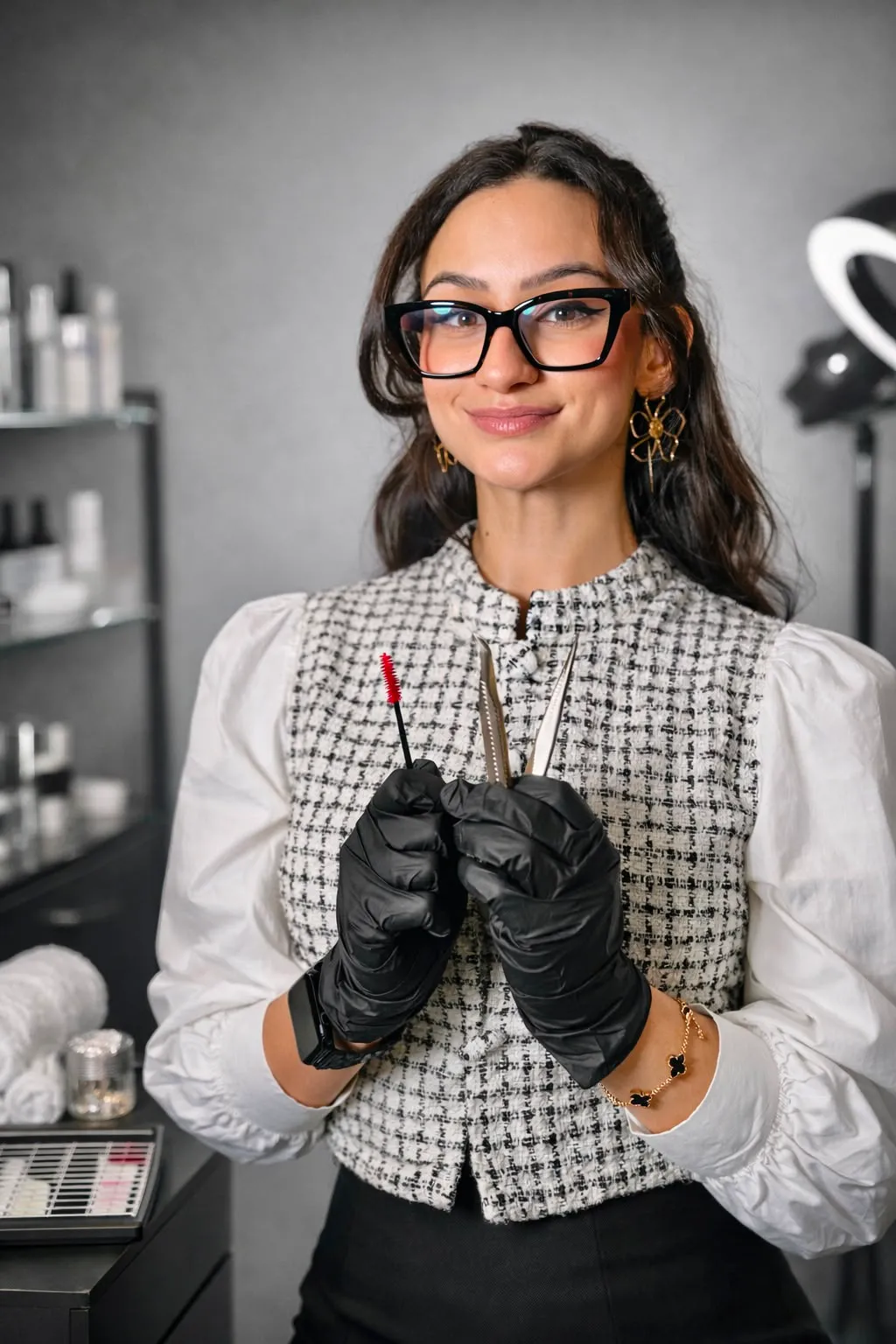 Gabi, lash artist, no seu estúdio